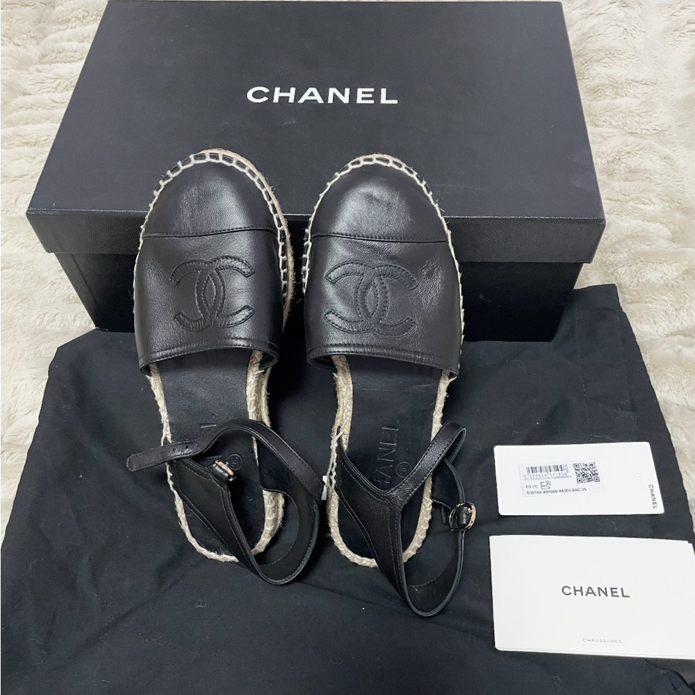 CHANEL Black Leather Espadrilles - Picture 3 of 5